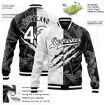Custom Personalized Graffiti Bomber Jacket with Team Name & Number - 3D Scratch Varsity Full-Snap Style White-Black Personalized
