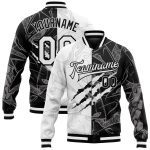 Custom Personalized Graffiti Bomber Jacket with Team Name & Number - 3D Scratch Varsity Full-Snap Style White-Black Personalized