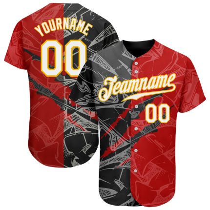 Custom Graffiti Pattern Baseball Jersey 3D Scratch White Black Yellow with Personalized Name and Number Personalized Graffiti