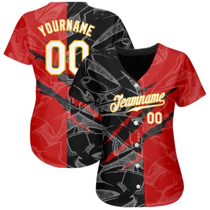 Custom Graffiti Pattern Baseball Jersey 3D Scratch White Black Yellow with Personalized Name and Number Personalized Graffiti