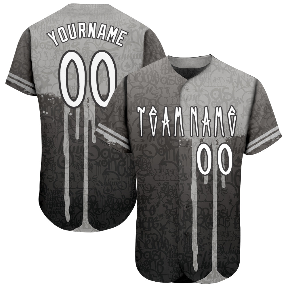 Custom Personalized Graffiti Baseball Jersey White Gray 3D Team Authentic Name and Number Personalized Graffiti Pattern White-Gray