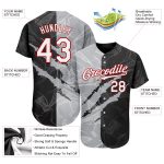 Custom 3D Scratch Baseball Jersey - Personalized Graffiti Pattern in White Gray-Red with Custom Name & Number Personalized