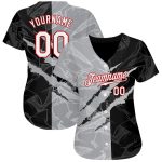 Custom 3D Scratch Baseball Jersey - Personalized Graffiti Pattern in White Gray-Red with Custom Name & Number Personalized