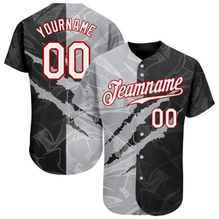 Custom 3D Scratch Baseball Jersey - Personalized Graffiti Pattern in White Gray-Red with Custom Name & Number Personalized