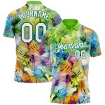 Custom Name Number 3D Performance Golf Polo Shirt - Personalized Graffiti Pattern White-Kelly Green Personalized Graffiti