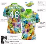 Custom Name Number 3D Performance Golf Polo Shirt - Personalized Graffiti Pattern White-Kelly Green Personalized Graffiti