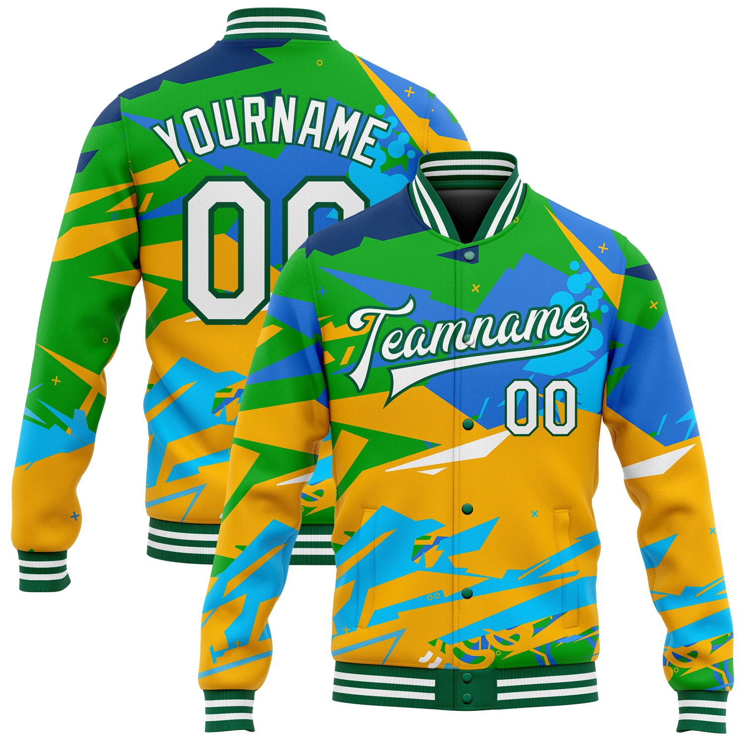 Custom Name Number Bomber Jacket Urban Street Art White Kelly Green Graffiti Pattern 3D Hiphop Varsity Letterman Personalized