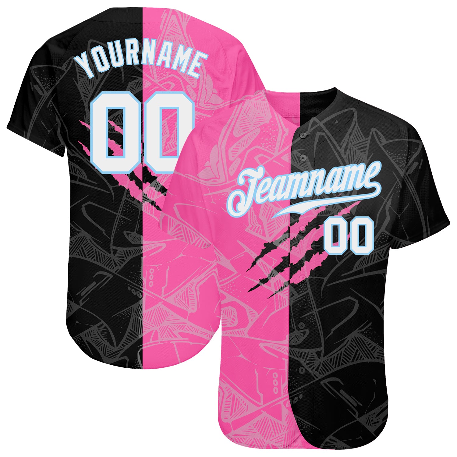 Personalized 3D Baseball Jersey with Custom Name & Number, White-Light Blue Graffiti Pattern Personalized Graffiti Pattern