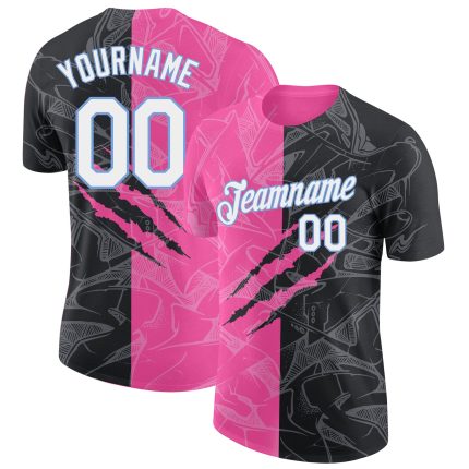 Personalized 3D Graffiti Pattern T-Shirt for Team with Custom Name and Number - White-Light Blue Performance Tee Personalized