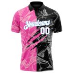 Custom Name and Number 3D Scratch Performance Golf Polo Shirt - Personalized Graffiti Pattern in White and Light Blue Personalized