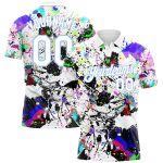 Personalized Graffiti Pattern Golf Polo Shirt - 3D Light Blue & White Splashes Performance Wear Personalized Graffiti Pattern