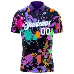 Custom Name and Number 3D Graffiti Pattern Golf Polo Shirt - White and Light Blue Performance Team Apparel Personalized Graffiti
