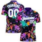 Custom Name and Number 3D Graffiti Pattern Golf Polo Shirt - White and Light Blue Performance Team Apparel Personalized Graffiti