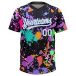 Custom Name and Number Personalized Graffiti 3D Softball Jersey Unisex - White Light Blue Two-Button Design Personalized
