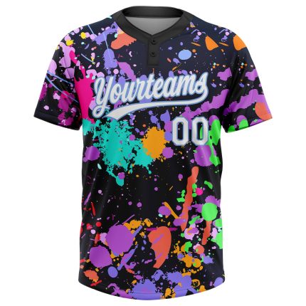 Custom Name and Number Personalized Graffiti 3D Softball Jersey Unisex - White Light Blue Two-Button Design Personalized