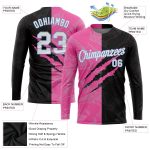 Personalized Graffiti Pattern Long Sleeve Performance T-Shirt in White and Light Blue, Scratch-Resistant 3D Design Personalized