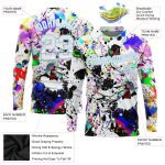 Personalized Graffiti Pattern Long Sleeve T-Shirt, White & Light Blue Splashes, 3D Performance Gear Personalized Graffiti