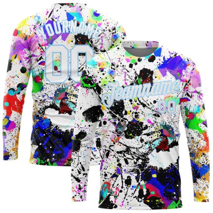 Personalized Graffiti Pattern Long Sleeve T-Shirt, White & Light Blue Splashes, 3D Performance Gear Personalized Graffiti