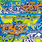 Custom Dinosaur Graffiti Pattern Varsity Letterman Jacket with Name and Number - White Navy Grunge Art 3D Bomber Style Personalized