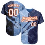 Custom Name and Number Baseball Jersey - Personalized 3D Scratch Graffiti Pattern White Navy Light Blue-Orange Personalized