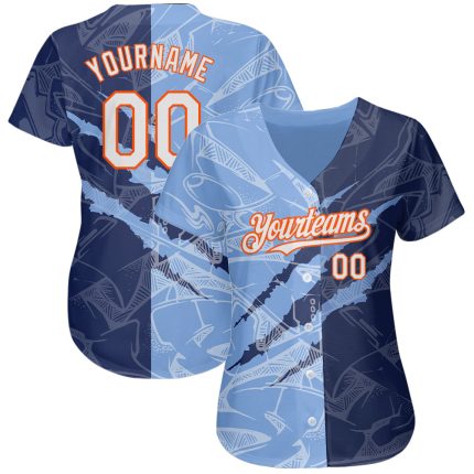 Custom Name and Number Baseball Jersey - Personalized 3D Scratch Graffiti Pattern White Navy Light Blue-Orange Personalized