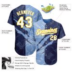 Custom Authentic Baseball Jersey - Personalized Graffiti Pattern in White, Navy, Light Blue, and Yellow with Custom Name and Number