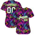 Custom Name and Number Baseball Jersey - Personalized 3D Graffiti Pattern in White and Neon Green Personalized Graffiti Pattern