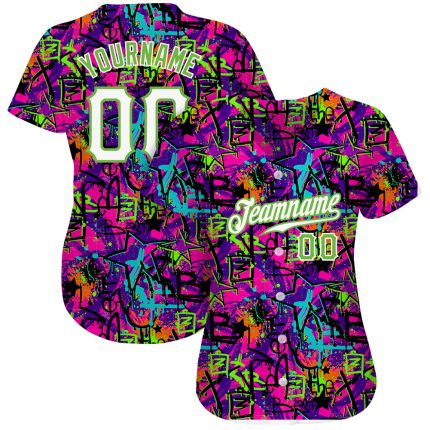 Custom Name and Number Baseball Jersey - Personalized 3D Graffiti Pattern in White and Neon Green Personalized Graffiti Pattern