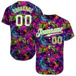 Custom Name and Number Baseball Jersey - Personalized 3D Graffiti Pattern in White and Neon Green Personalized Graffiti Pattern