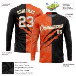 Custom Name Number Long Sleeve Performance T-Shirt, Personalized Graffiti Pattern in White-Old Gold Scratch Design Personalized