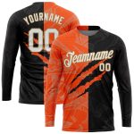 Custom Name Number Long Sleeve Performance T-Shirt, Personalized Graffiti Pattern in White-Old Gold Scratch Design Personalized