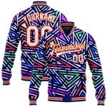 Custom Name Number 3D Bomber Varsity Jacket Urban Street Art Graffiti Pattern Abstract Geometric White-Orange Grunge Design