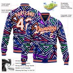 Custom Name Number 3D Bomber Varsity Jacket Urban Street Art Graffiti Pattern Abstract Geometric White-Orange Grunge Design