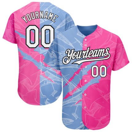 Personalized Authentic Baseball Jersey for Team - Custom Name & Number, Graffiti Pattern in White, Pink, Light Blue, and Black