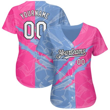 Personalized Authentic Baseball Jersey for Team - Custom Name & Number, Graffiti Pattern in White, Pink, Light Blue, and Black