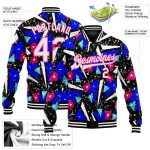 Custom Name Number 3D Bomber Varsity Jacket - Personalized White Pink Graffiti Pattern Modern Geometric Grunge Style Personalized
