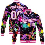 Custom Name and Number Varsity Letterman Jacket White-Pink Graffiti 3D Bomber with Full-Snap Design Personalized Graffiti