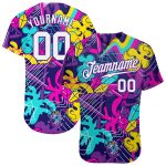 Custom Name and Number Personalized White Purple Graffiti 3D Baseball Jersey - Authentic Team Apparel Personalized Graffiti