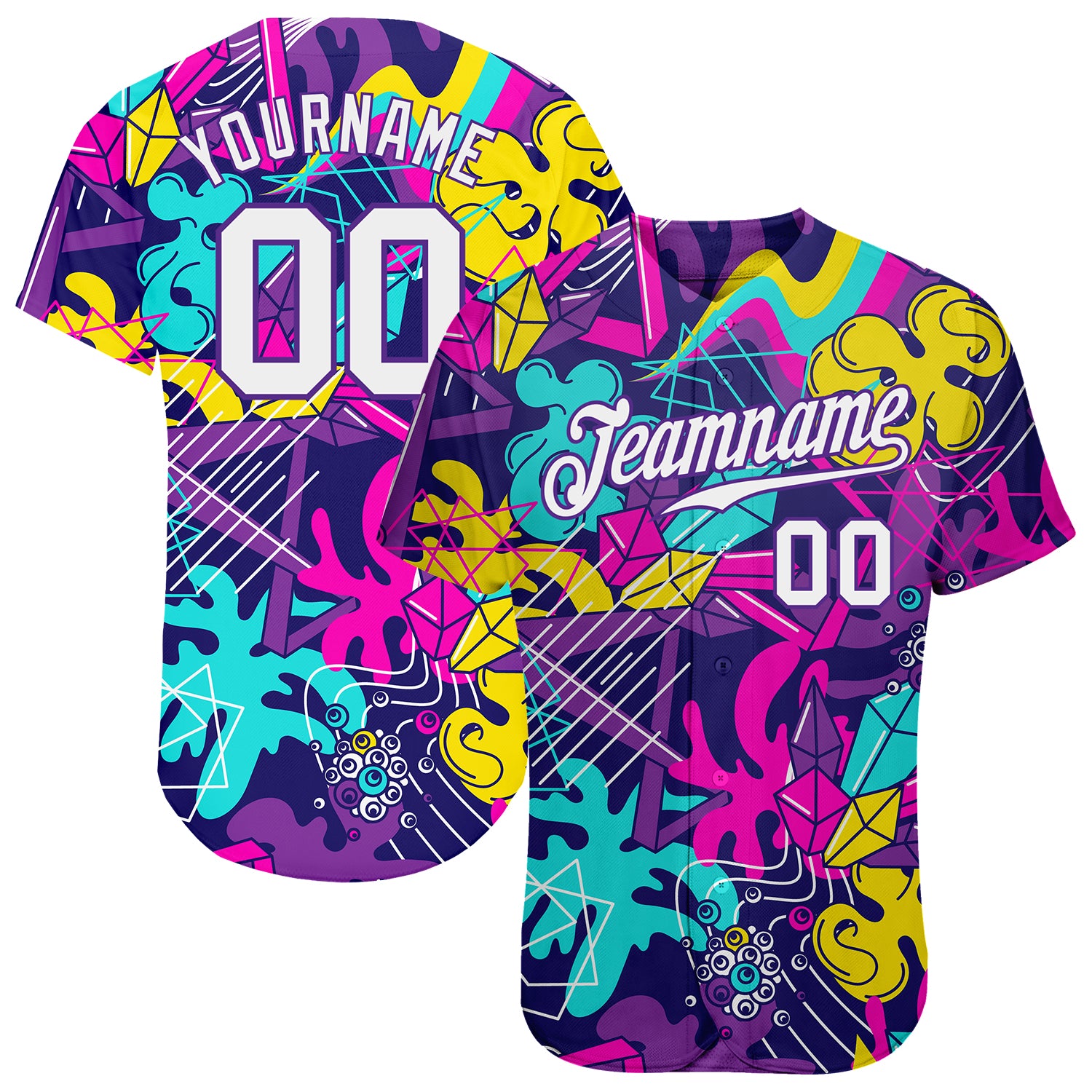Custom Name and Number Personalized White Purple Graffiti 3D Baseball Jersey - Authentic Team Apparel Personalized Graffiti