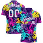 Custom Name Number Golf Polo Shirt 3D Performance Graffiti White Purple Pattern Personalized Graffiti Pattern White-Purple