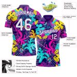 Custom Name Number Golf Polo Shirt 3D Performance Graffiti White Purple Pattern Personalized Graffiti Pattern White-Purple