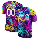 Custom Personalized 3D Graffiti Pattern Performance T-Shirt - White-Purple Team Name & Number Personalized Graffiti Pattern