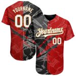 Custom Name & Number Authentic Baseball Jersey, 3D Graffiti Pattern in White, Red, Black & Old Gold Personalized Graffiti