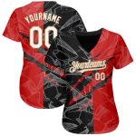 Custom Name & Number Authentic Baseball Jersey, 3D Graffiti Pattern in White, Red, Black & Old Gold Personalized Graffiti
