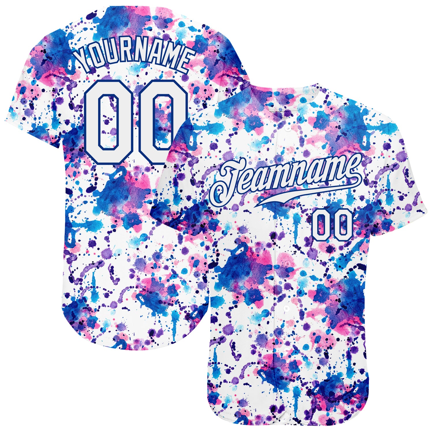 Custom Name and Number Baseball Jersey - Personalized White-Royal Graffiti Pattern 3D Abstract Watercolor Design Personalized