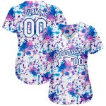 Custom Name and Number Baseball Jersey - Personalized White-Royal Graffiti Pattern 3D Abstract Watercolor Design Personalized