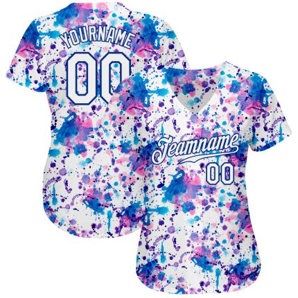 Custom Name and Number Baseball Jersey - Personalized White-Royal Graffiti Pattern 3D Abstract Watercolor Design Personalized