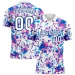 Custom Name Number 3D Abstract Watercolor Graffiti Pattern Golf Polo Shirt White-Royal Performance Apparel Personalized Graffiti
