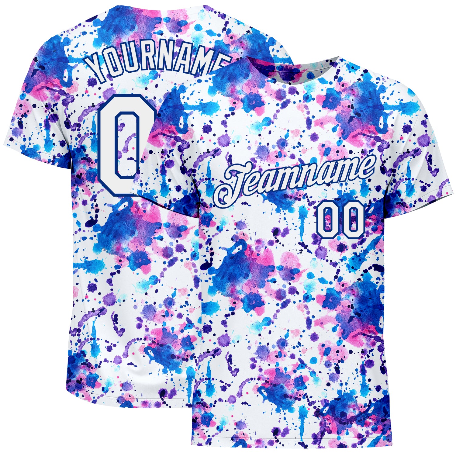 Custom Name Number Graffiti Pattern Performance T-Shirt - 3D Abstract Watercolor White-Royal Design Personalized Graffiti