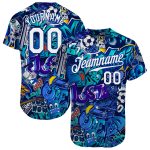 Custom Graffiti Pattern Baseball Jersey - Personalized White-Royal 3D Authentic Team Name & Number Personalized Graffiti